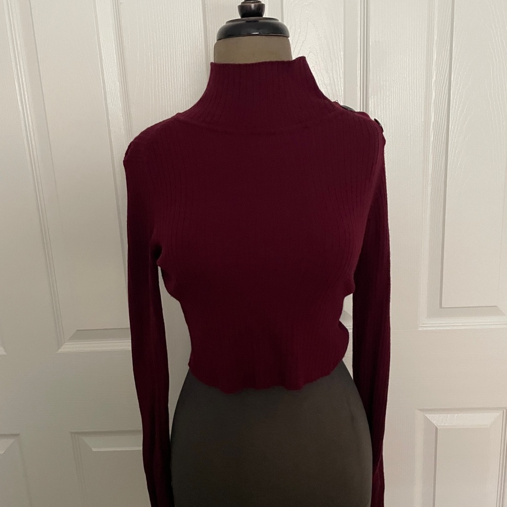 Burgundy ribbed turtleneck sweater
